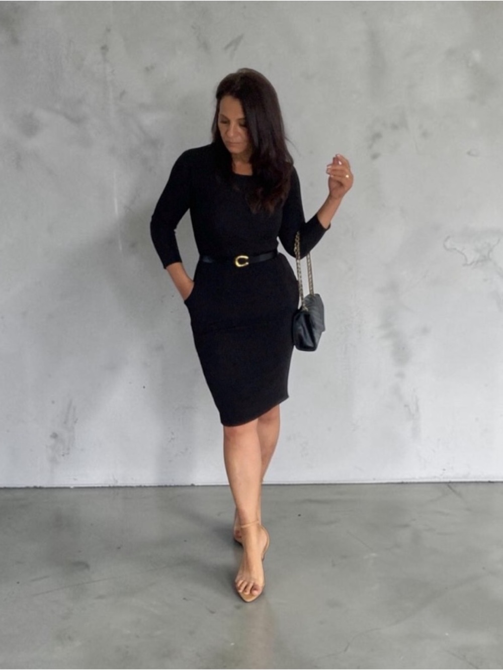 Lady's Black Kangaroo Pocket Bodycon
Dress